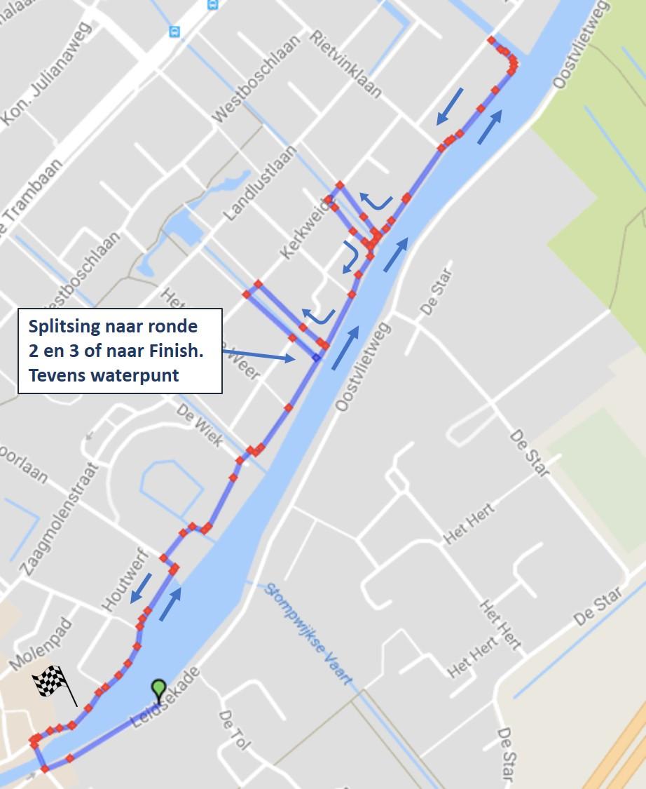 Lopen Het loopparcours loopt over de sluisbrug aan de overkant van de Vliet. Langs de kerk, de molen richting Voorschoten.