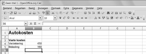 13 cel B4 Typ: 450 U ziet dat de tekst links in de cel begint en getallen rechts.