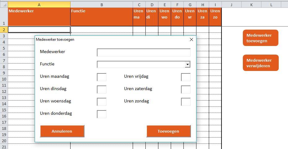 3. Rooster In het rooster staan de medewerkers, hun functie en op welke dagen zij hoeveel uur actief zijn.