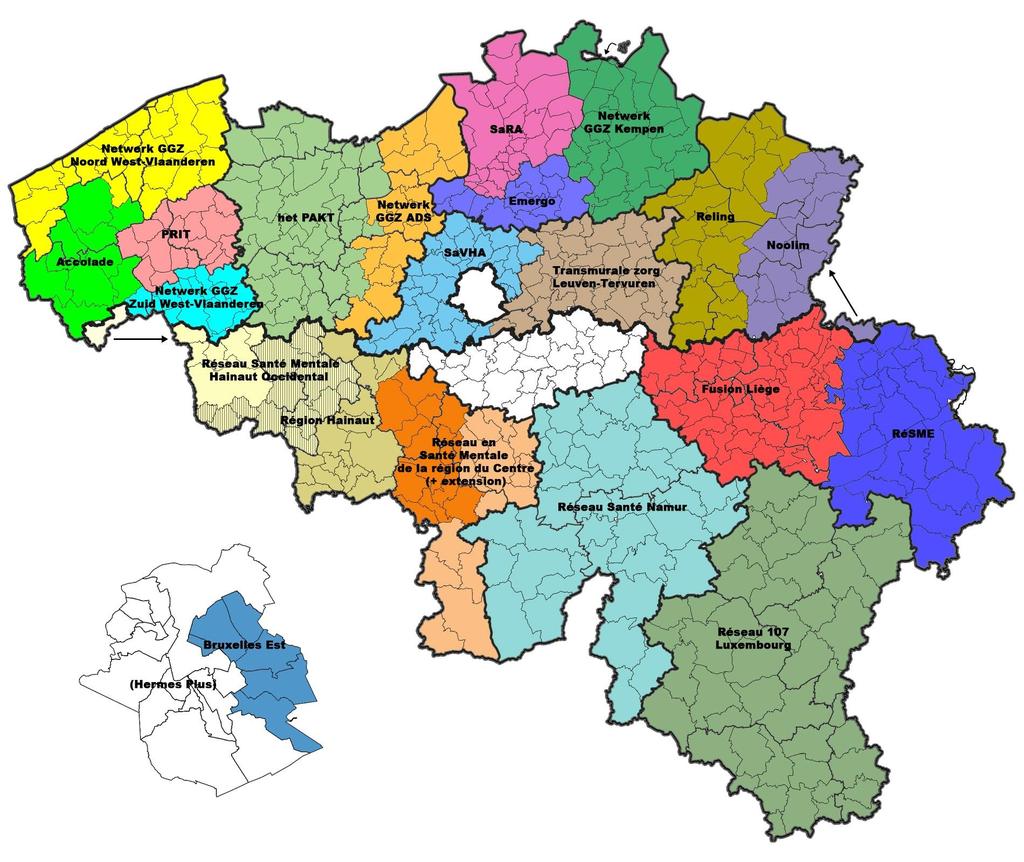 Limburg PRIT Midden West- Vlaanderen Réseau Santé Namur Fusion Liège Regio Zuid West- Vlaanderen Hainaut Occidental Région