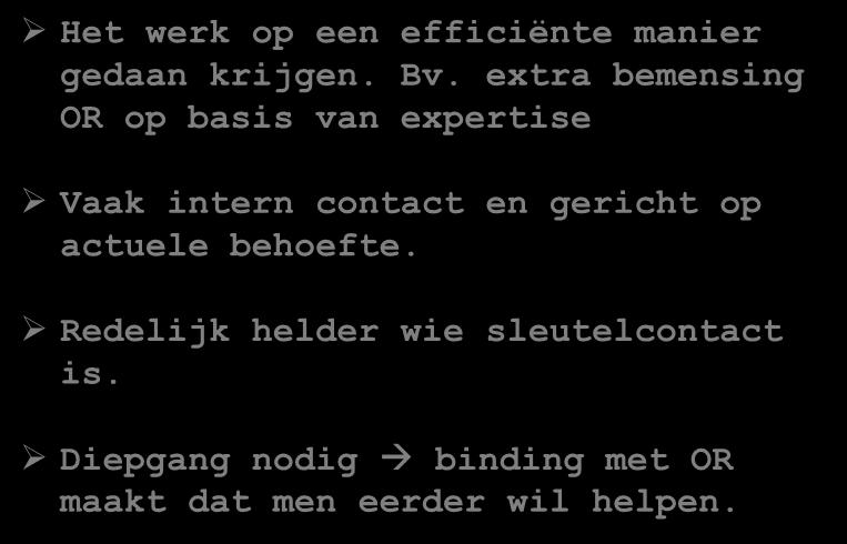 9 Variant 1: operationeel Het werk op een efficiënte manier gedaan krijgen. Bv.