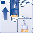 Er moet nu een druppel insuline aan de naaldpunt verschijnen. Is dit niet het geval, gebruik dan een nieuwe naald en herhaal deze procedure maximaal 6 keer.