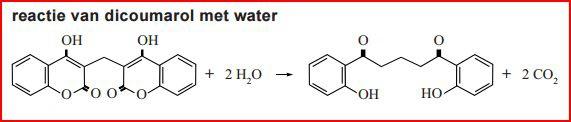 Om te onderzoeken of deze reactie van dicoumarol met water in het lichaam plaatsvindt, werd C-14 dicoumarol bereid. Dit is dicoumarol waarin twee C-14 atomen per molecuul aanwezig zijn.