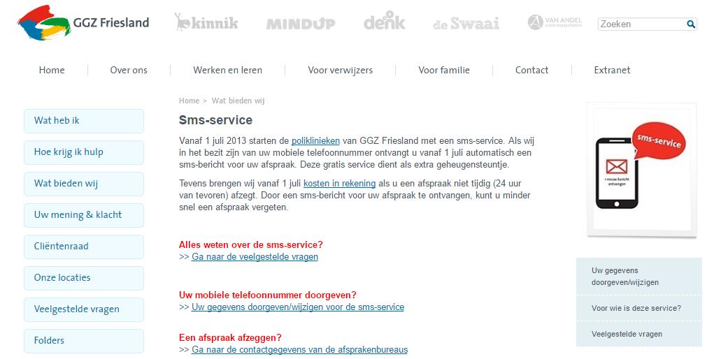 SMS-reminder https://www.ggzfriesland.nl/sms-service P.