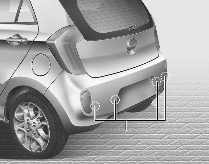 Kenmerken van uw auto PARKEERHULP (INDIEN VAN TOEPASSING) Parkeerhulp OTA040046 De parkeerhulp waarschuwt de bestuurder tijdens het achteruitrijden met een signaal zodra de afstand tussen de auto en