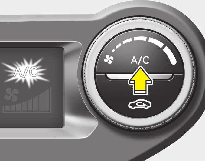 Kenmerken van uw auto OTA040077 Airconditioning (A/C) Druk op de toets A/C om de airconditioning in te schakelen (het controlelampje in het display gaat branden).