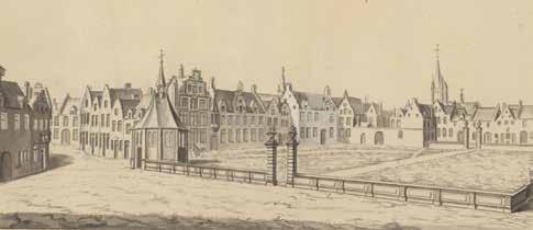 Het Sint-Romboutskerkhof in 1790 door Jan Frans Mardulyn. De Sint-Romboutskapel links vooraan werd in 1798 afgebroken.