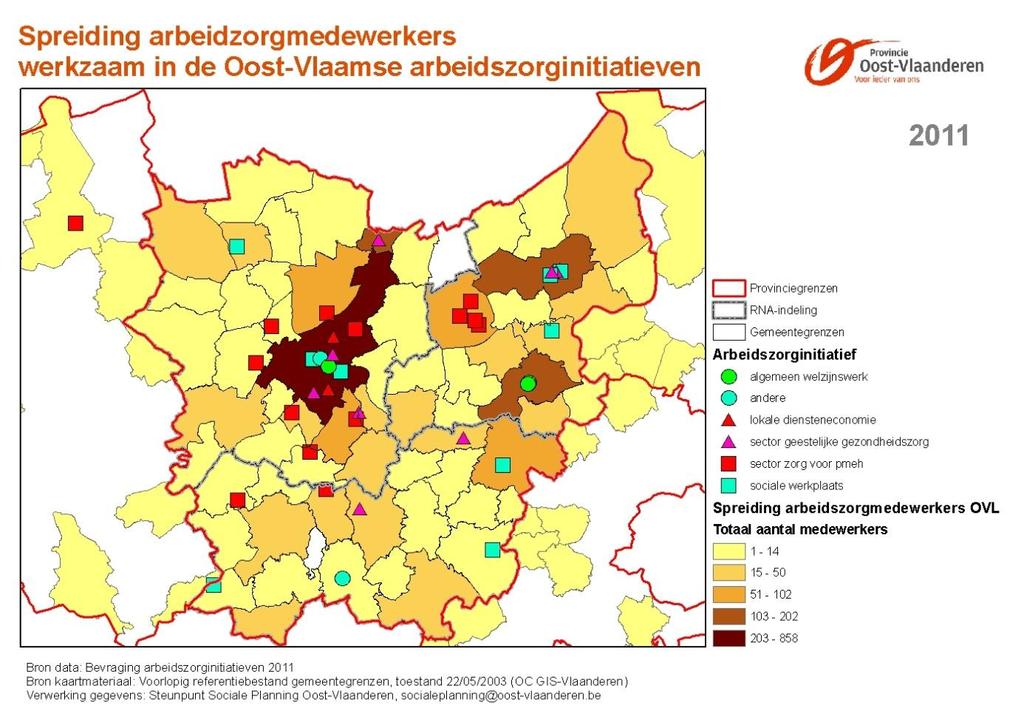 2.9 Spreidingskaart arbeidszorgmedewerkers volgens hun domicilie 2.