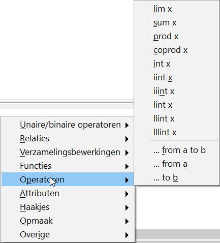 Afbeelding 3: Contextmenu in de Formule-editor Het Elementenvenster en het contextmenu bevatten alleen de meest gebruikte opdrachten die in formules worden gebruikt.