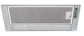 tot 70 m³/h geluidsniveau van 55 tot 64 db(a) energielabel D 3 afzuigstanden bediening met schuifregelaar LED verlichting aluminium cassettefilter (geschikt voor vaatwasser) INBOUW AFZUIGKAP (55 CM)