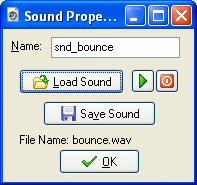 Figuur 3. De bounce geluid resource. 4. Maak nog een sound resource en noem het snd_click. 5. Klik op de Load Sound knop en selecteer het bestand click.wav. 6. Sluit het schermpje.
