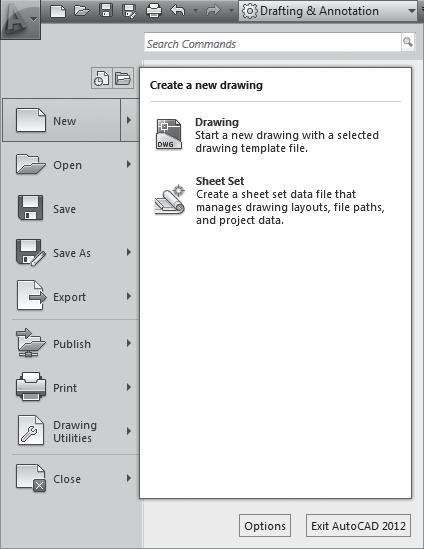 1 Starten met AutoCAD 9 Figuur 1.4 Quick Access-werkbalk Naast het menu vindt u de Quick Access-werkbalk.