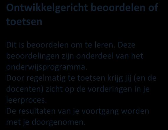 2.8 Informatie over de beoordeling Tijdens je opleiding heb je te maken met twee soorten beoordelingen: ontwikkelingsgericht en kwalificerend.