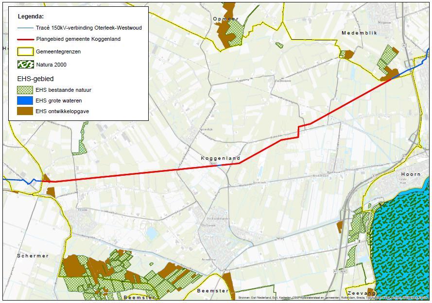 Afbeelding 5.6: Ligging plangebied en Natura 2000-gebied (het groen/blauwe gebied) In het bruine gebied in afbeelding 5.