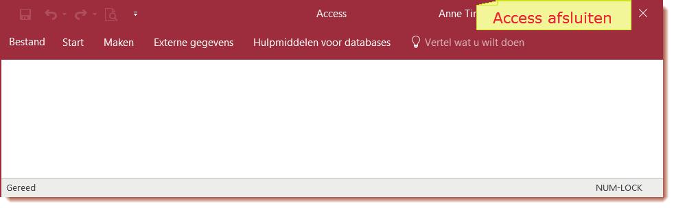 19 Database sluiten Je kunt een database sluiten zonder het programma te verlaten.