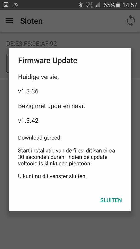 INSTALLATIEHANDLEIDING TC-GTM100I GTM100I.010816 Zodra de firmware volledig is overgedragen verschijnt er een nieuw venster.