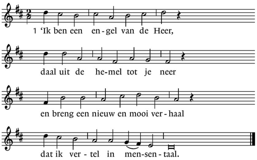 laat de bel, laat de trom, laat de beltrom horen: Christus is geboren! Kerstspel onder het kerstspel klinken een aantal liederen.