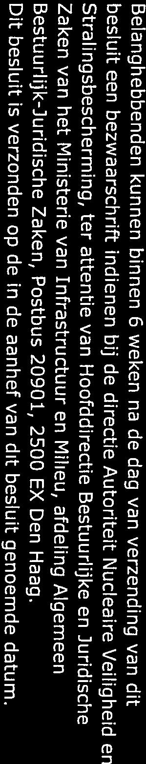 Zaken van het Ministerie van Infrastructuur en Milieu, afdeling Algemeen Belanghebbenden kunnen binnen 6 weken na de dag van verzending van dit Stralingsbescherming, ter attentie van Hoofddirectie