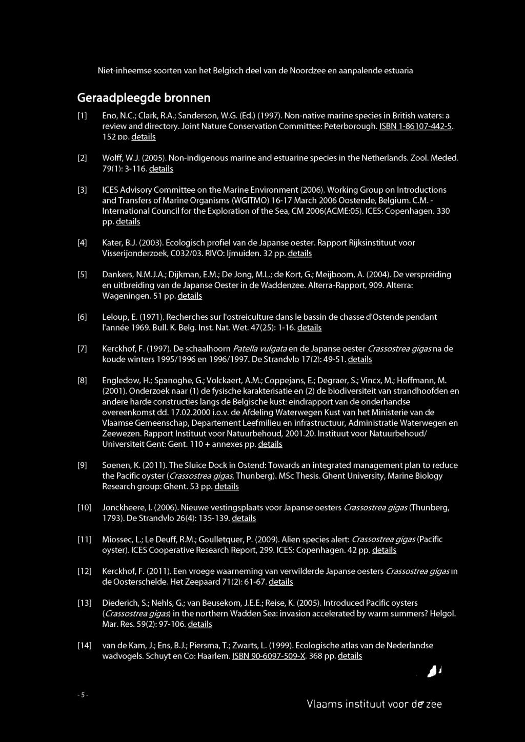 Non-indigenous marine and estuarine species in the Netherlands. Zool. Meded. 79(1): 3-116. details [3] ICES Advisory Committee on the Marine Environment (2006).