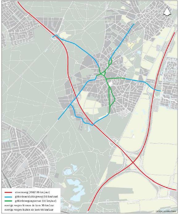 Gemotoriseerd verkeer Gelegen in de oksel van knooppunt Eemnes, wordt de verkeersstructuur van Laren grotendeels bepaald door de A1 en A27.