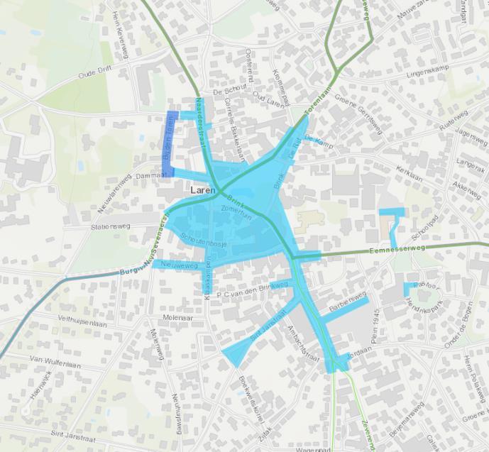 7. 6 Parkeren De gemeente Laren kent een verspreid beeld aan parkeervoorzieningen. Er zijn relatief veel kleine parkeerplaatsen rondom de Brink.