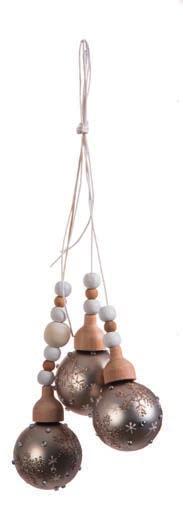 Glasballen met houten kralenhanger. Keuze uit wit, bruin of blauw.