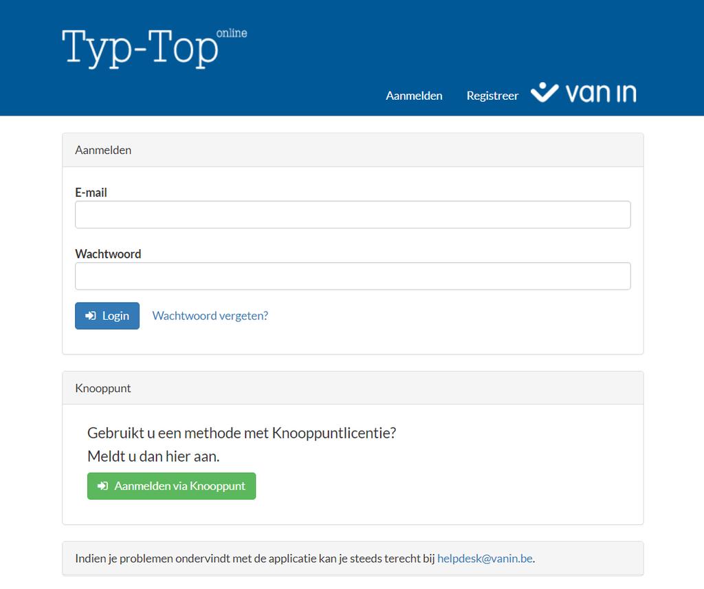Op weg met de nieuwe Typ-Topapplicatie! 1 Eerste gebruik 1.1 Typ-Top online opstarten Op www.typtop.be vind je de online-applicatie Typ-Top terug.