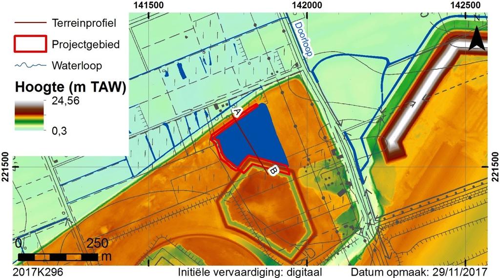 Fig. 5. Situering van de MIDA-zone op de topografische kaart, het DHM en de VHA (AGIV WMS; GDI- Vlaanderen 2015, 2017b).