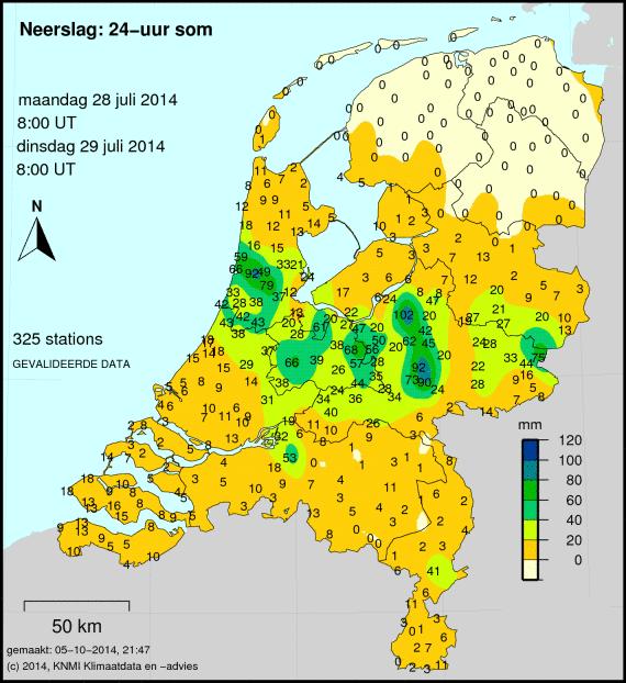 Hoofdstuk 1 Opdracht 1.5 Hoosbuien in kaart Wat is wateroverlast? Welke uitspraak is juist? A. Er kwamen die dag hoosbuien voor in heel Noord Holland B.