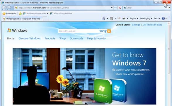 36 Basisgids Windows 7 U ziet een website waarop u meer kunt lezen over Windows 7: Sluit het venster Introductie 7 2.