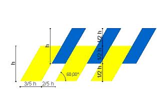 2. Identificatielogo's 2.1 Voorstelling Zie figuur 1. Voorkant van het voertuig ½h ½h ½h Figuur 1 Algemene regel h = 350 mm; 3/5 h = 210 mm; 2/5 h = 140 mm; 1/2 h = 175 mm 2.2 Kenmerken 2.2.1 Kleuren van het logo De parallellogrammen aan de onderkant zijn in retroreflecterend geel RAL 1016 (zwavelgeel) of zeer gelijkend aan RAL 1016.
