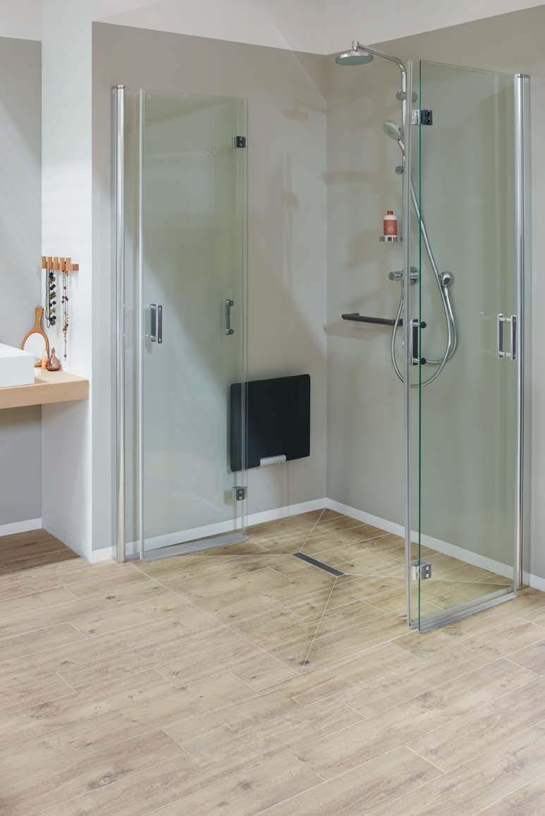 KermiEXTRA Montage glas zwevend boven de vloer Voor bijna alle doucheschermen van het gamma Kermi is standaard een instap zonder bodemprofiel in de doucheruimte mogelijk.