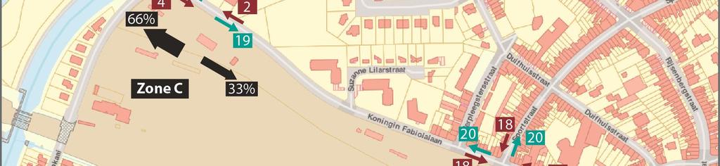 rijdt, via het kruispunt van de K. Fabiolalaan met de as Snepkaai / Gordunakaai passeert. De overige 1/3 e rijdt op de Fabiolalaan van/naar het station. Voor de evaluatie van het kruispunt van de K.