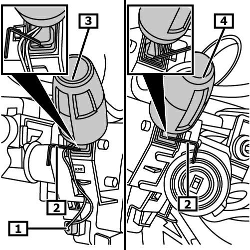 (zie afbeelding 1) 1 Bout(en) van stuurkolomkap(pen) 2 Stuurkolomkap(pen) Stekker(s) van snelheidsregeling losnemen.