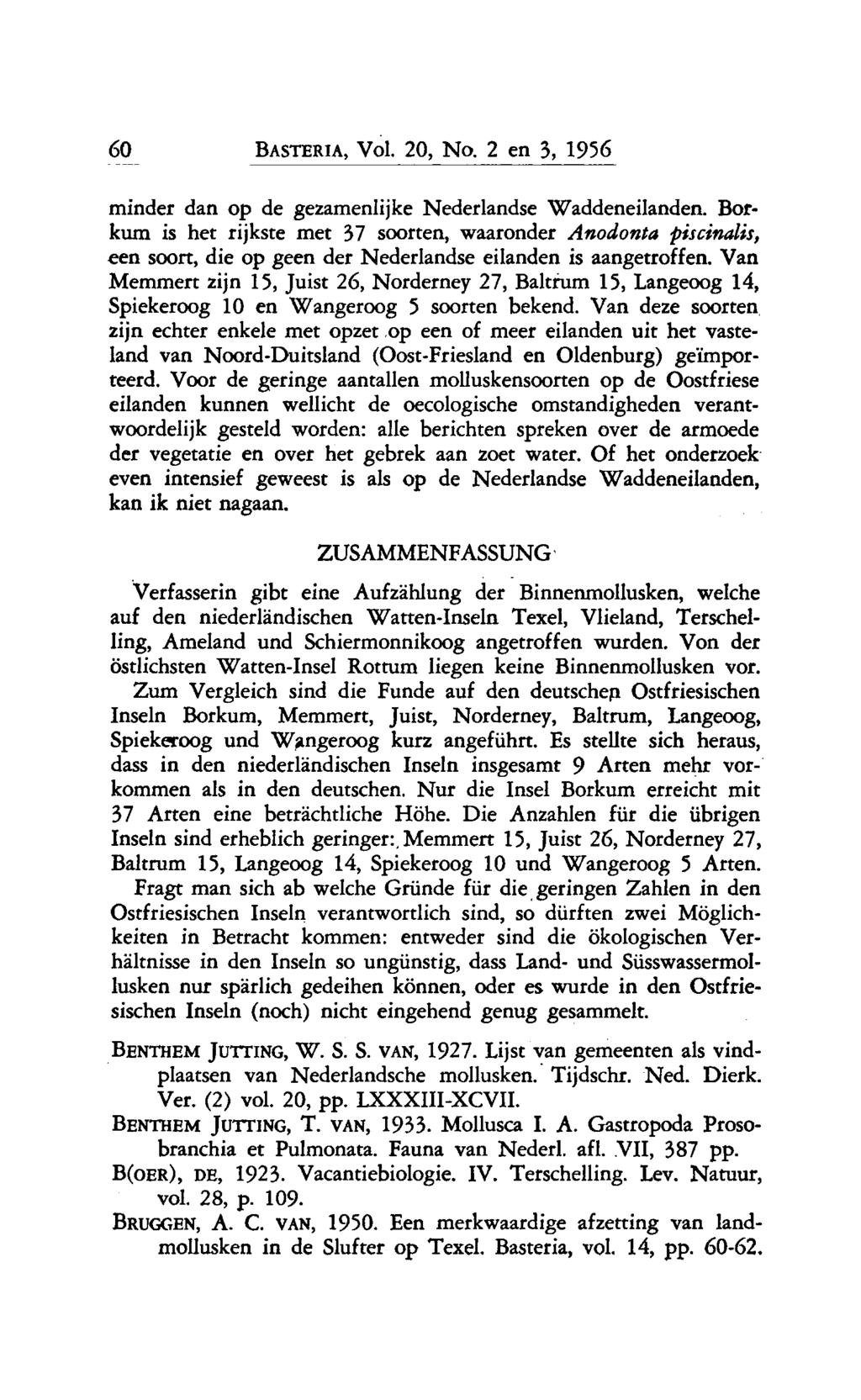 60 Basteria, Vol. 20, No. 2 en 3, 1956 minder dan op de gezamenlijke Nederlandse Waddeneilanden.