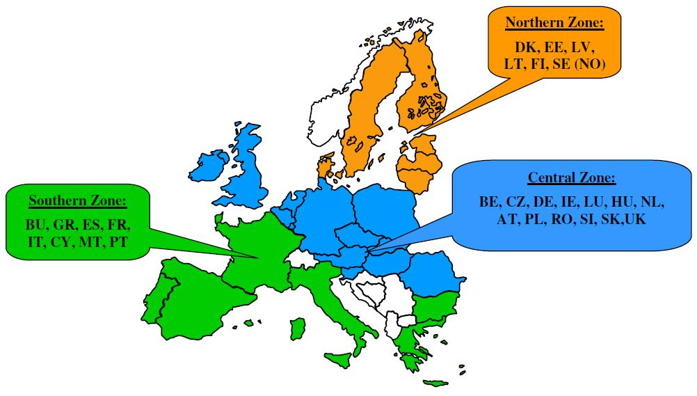 EU opgedeeld in 3 zones: