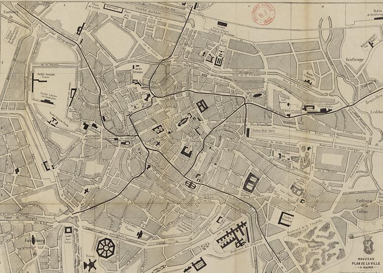 Stationstr Vrydagmarkt Dampoort Plan van Gent 1880