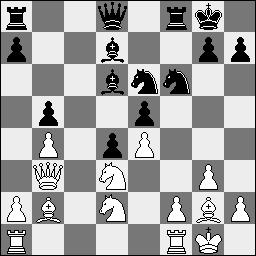 Lb2 Pbd7 8.d3 O-O 9.Pbd2 e5 10.cxd5 cxd5 11.e4 fxe4 12.dxe4 d4 13.Pe1 Pc5 13...Pb6 14.Pd3 Lg4 15.f3 14.b4 Pe6 15.Pd3 Ld7 16.Db3 b5?? 16...a5 13...Ld6?? Nodig was 13...Pd7 14.Lxf6 gxf6 15.