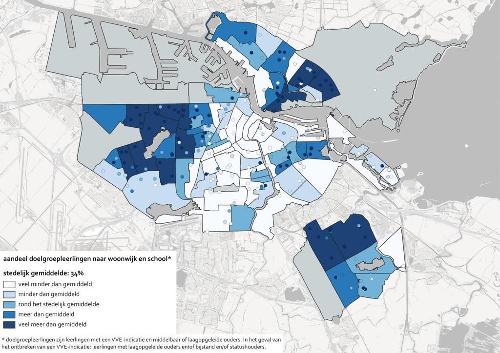 1.2 Verdeling over buurtcombinaties In onderstaande figuren is de spreiding van doelgroepleerlingen over de buurtcombinaties waar zij wonen en over de scholen (inclusief/exclusief speciaal onderwijs)