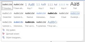 De beste werkwijze is dus om eerst aan Word duidelijk te maken waaruit je tekst bestaat door alles een stijl te geven. Wat zijn de titels? Wat zijn de ondertitels? Wat is gewone tekst?