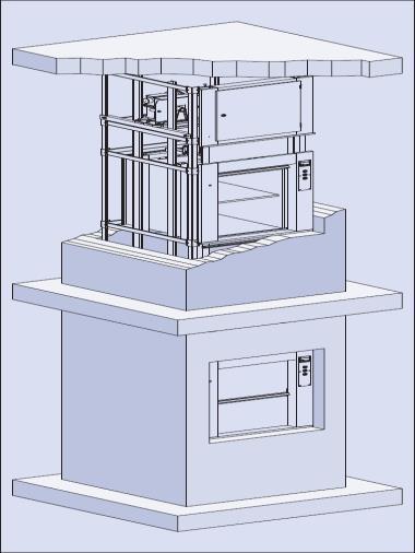 Servicelift met tweedelige verticale sluiting - servicehoogte Servicelift met tweedelige verticale sluiting