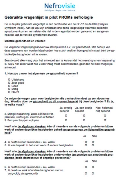 Uitkomstindicator: percentage thuisdialyse patiënten met goede QoL Kwaliteitsindicatoren CNS - start