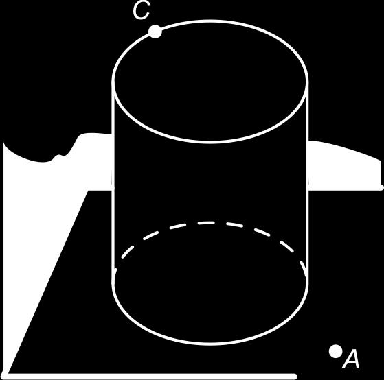 Lijn AC snijdt de cilinder behalve in C in nog een ander punt. Teken dat punt op het werkblad.