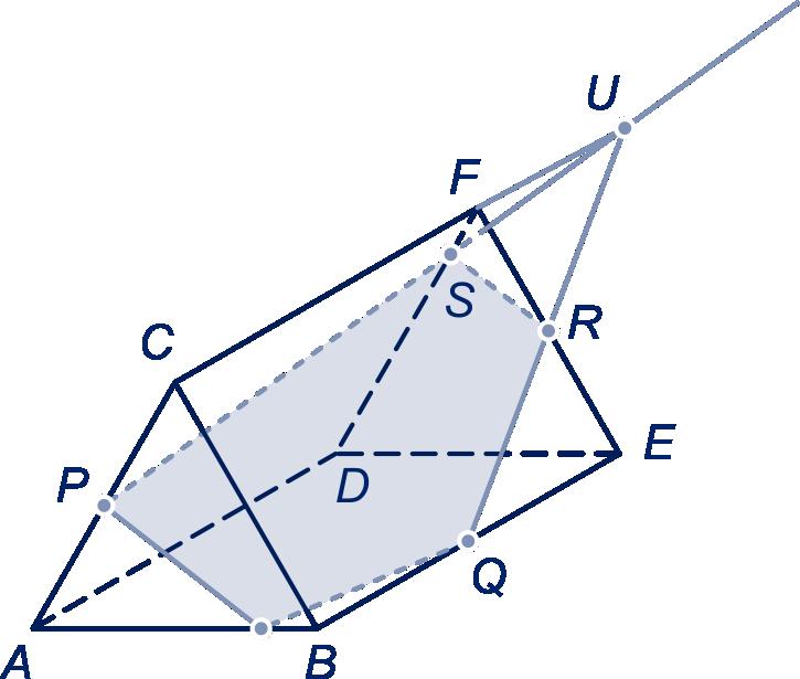 2 Ruimtelijke figuren in het plat b c d e Zie einde hoofdstuk. V ligt op ribbe AB zó, dat de lijnen P V en SR evenwijdig zijn. De doorsnede is vijfhoek P V QRS. Zie de figuur hieronder.