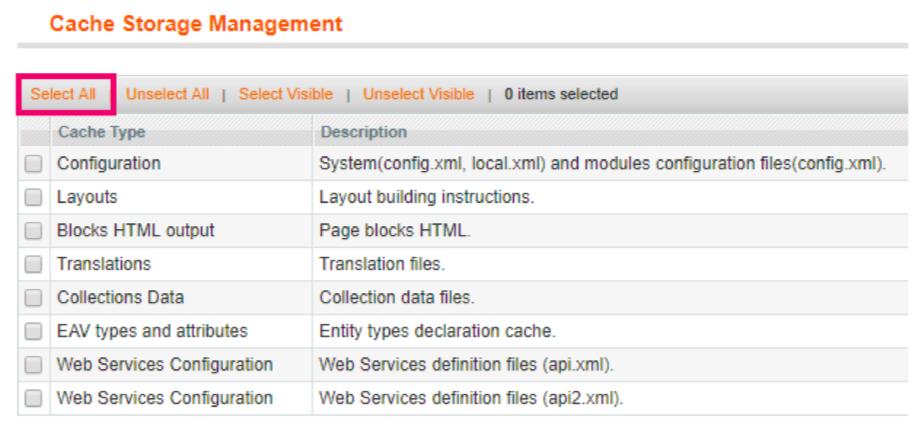 Volg stappen 2.1 t/m 2.5. Stap 2.1 - Klik op de homepagina op System en klik daarna op Cache Management in het rijtje (zie afbeelding 1).