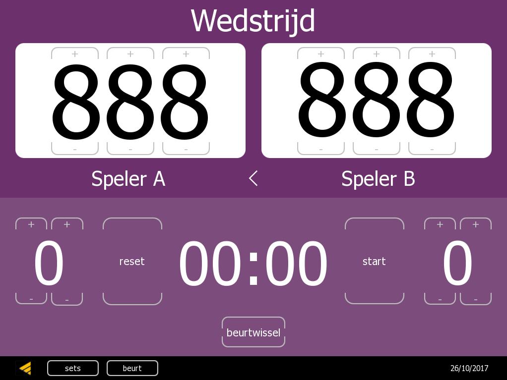 Handscore+ Handscore+: Dit scorebord is bedoeld voor spellen met een kleine invoer van punten en waar ook een tijd als speel of spelduur een belangrijke rol speelt.