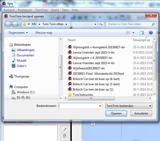 hier de optie TomTom bestanden kiezen.