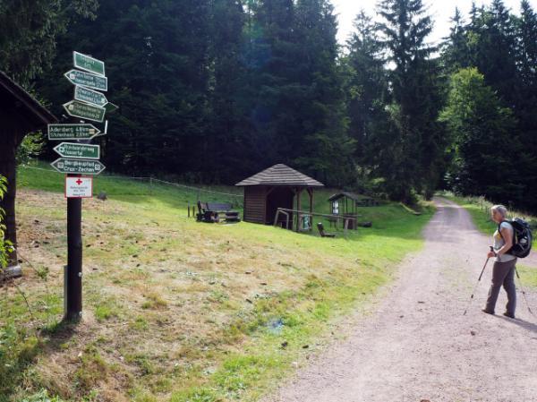 Hier boven op de berghelling gaat dit nog via het smalle wandelpad, dieper in het dal aangekomen waar rechts de eerste golvende weilanden verschijnen, verbreed het pad zich.