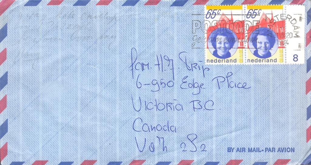 Poststuk per luchtpost naar Canada Periode Tarief Brief, 10