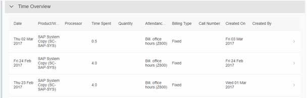 4.1.4 Overview In beide situaties is bij Time Overview een overzicht te vinden met de reeds geboekte uren op de melding. 4.1.5 Correctie / boeking herstellen Het kan natuurlijk voorkomen dat per ongeluk het verkeerde aantal uren wordt geboekt of een verkeerde datum is gekozen.